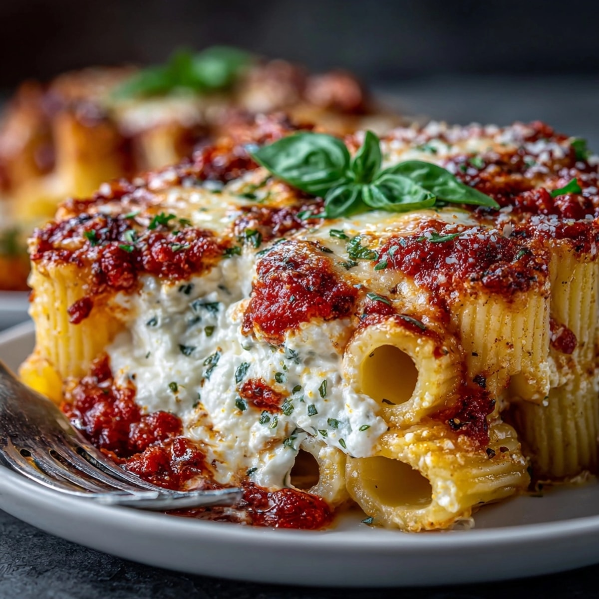 Honeycomb Pasta: Easy vegetarian comfort food; a baked pasta casserole with a crispy cheese topping.