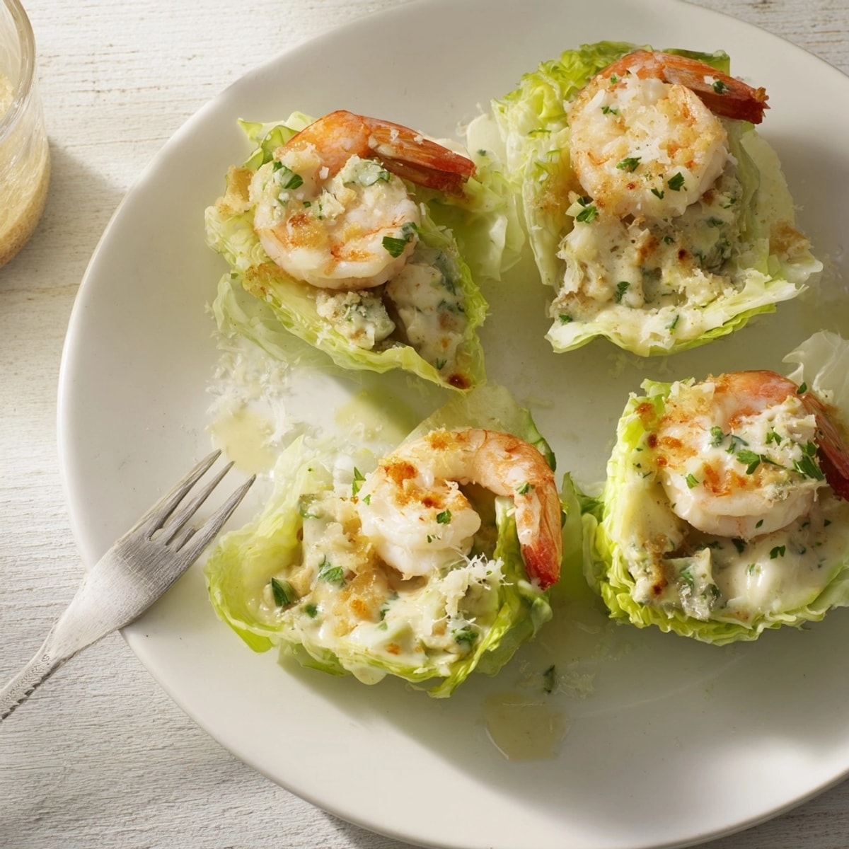 Creamy Shrimp Alfredo Cabbage Cups: tender shrimp nestled in crisp, blanched green cabbage.