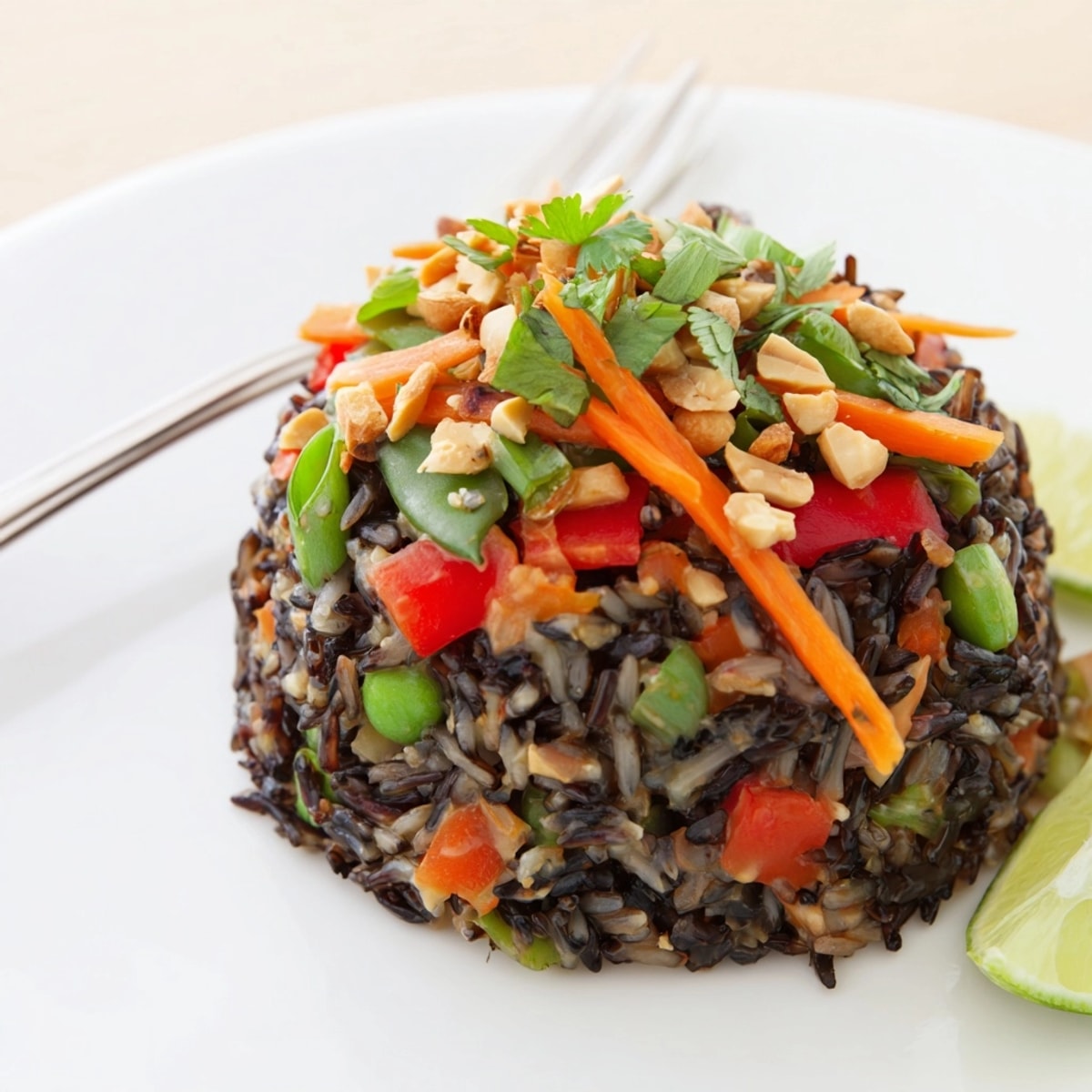 Imagine the aroma: savory Thai Peanut Wild Rice Pilaf ready to serve as a flavorful side.