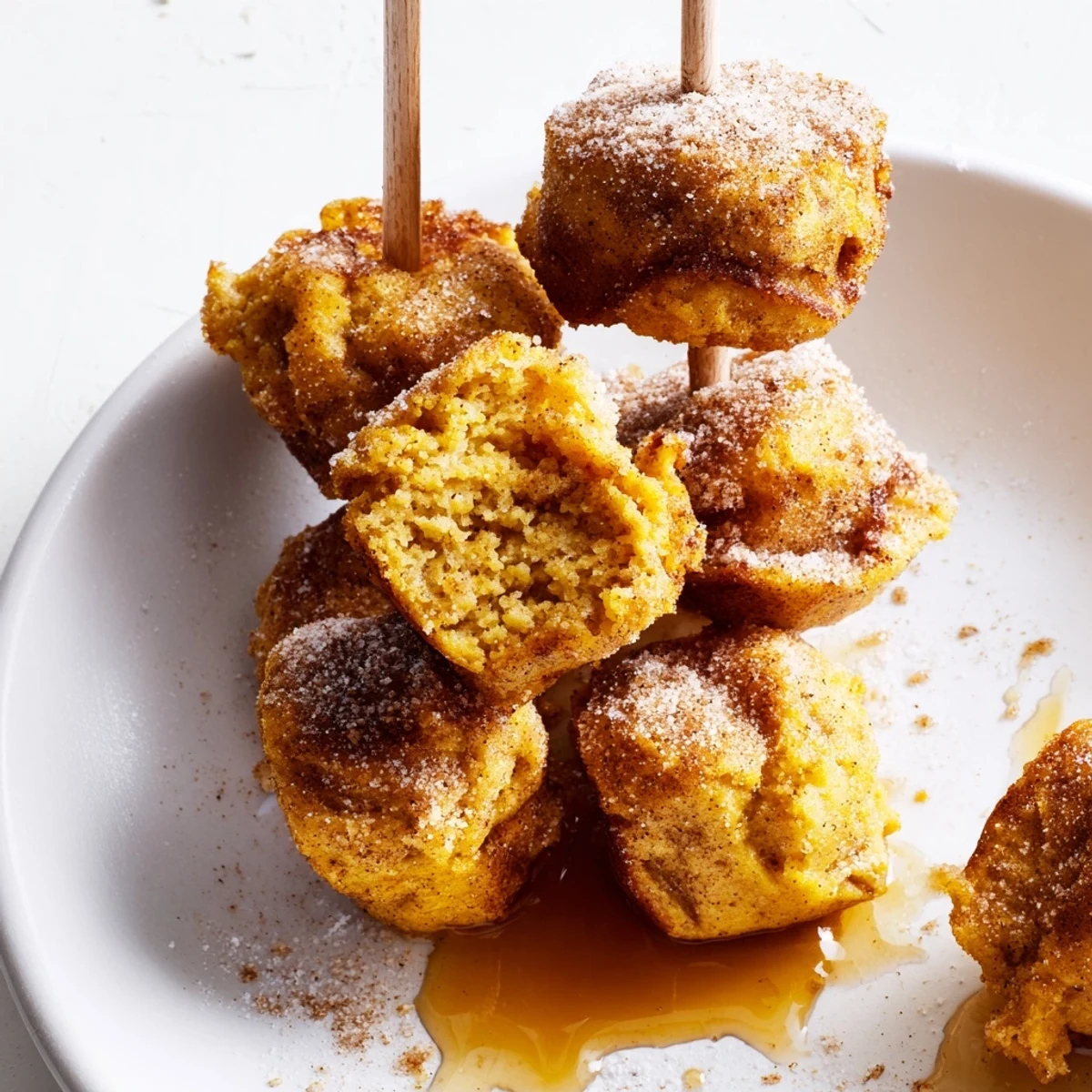 Deliciously golden pumpkin muffin pancake pops, perfect for breakfast or a cozy snack.