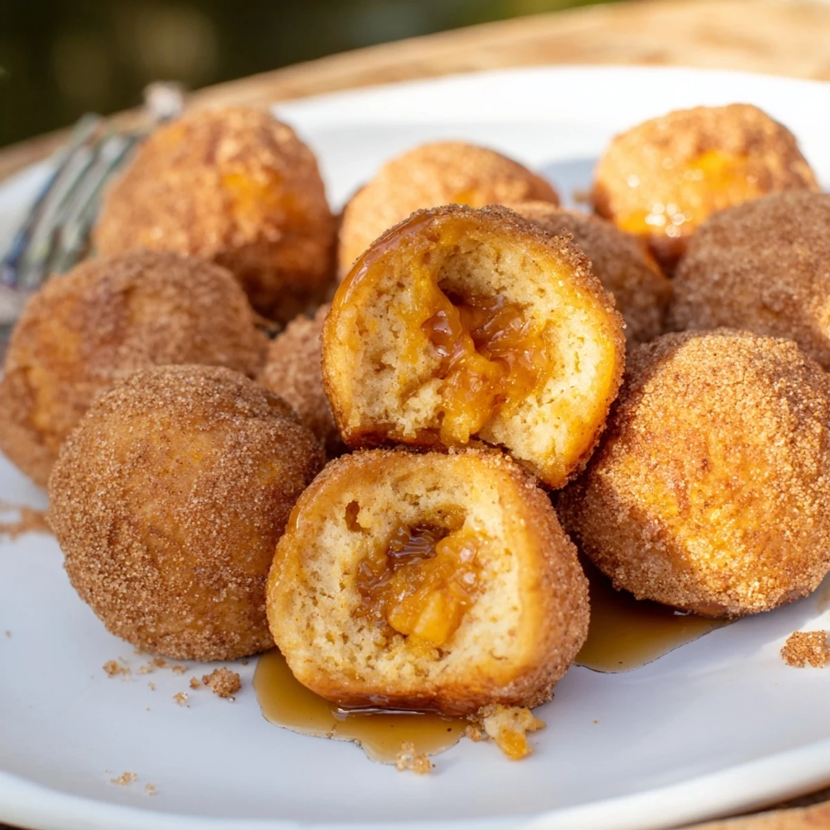 Tender Maple Ginger Cheddar Cinnamon Sugar Biscuit Muffin Balls drizzled with syrup bliss.  