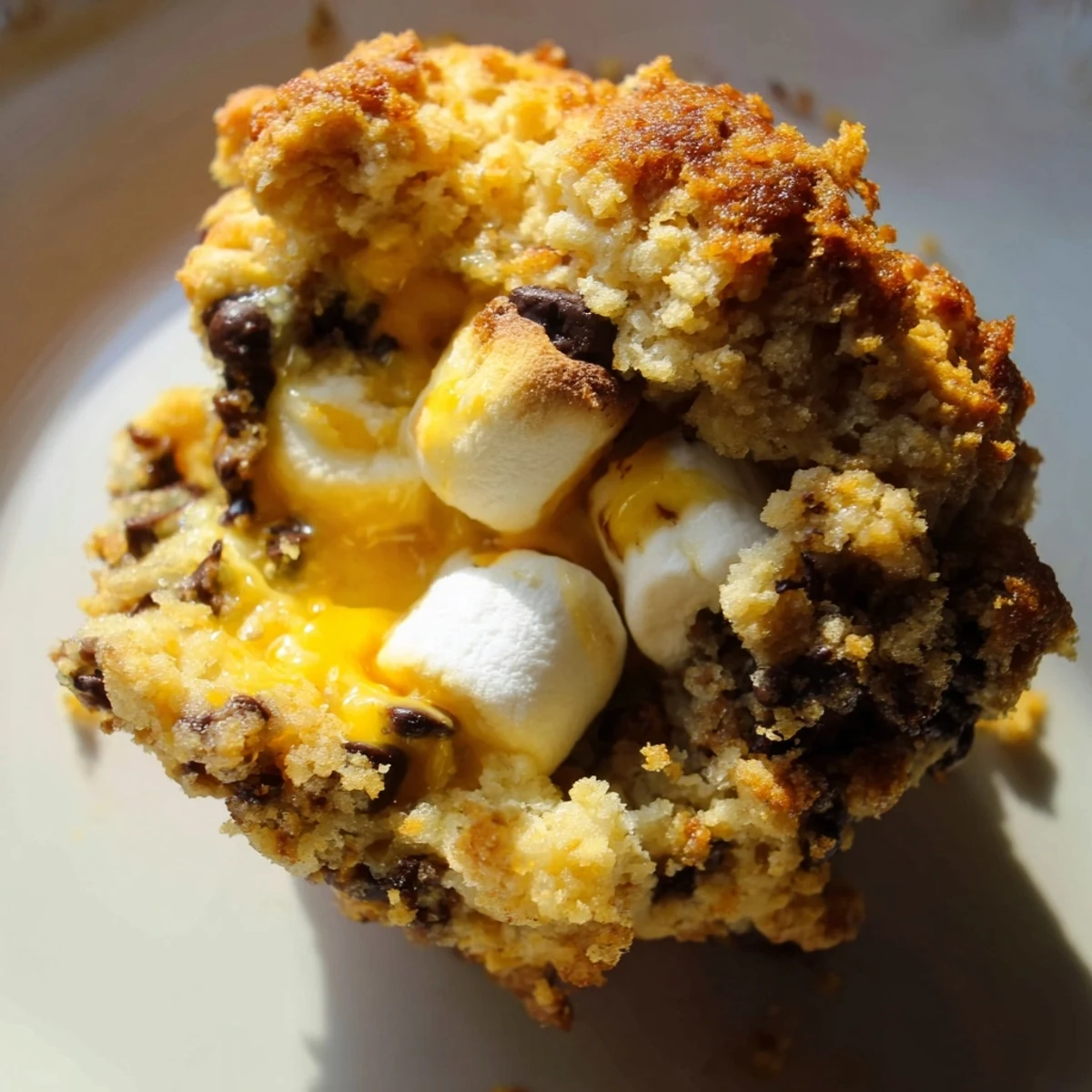 Delicious Smores Cheesy Jalapeño Biscuit Muffins topped with chocolate and mini marshmallows.  