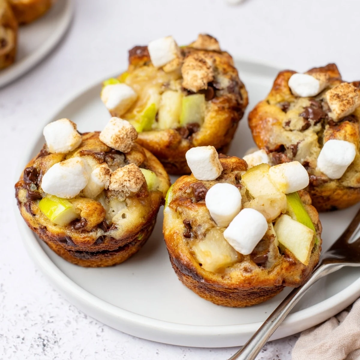 Fluffy Smores Caramel Apple Cinnamon Pancake Muffin Balls perfect for breakfast or dessert.  