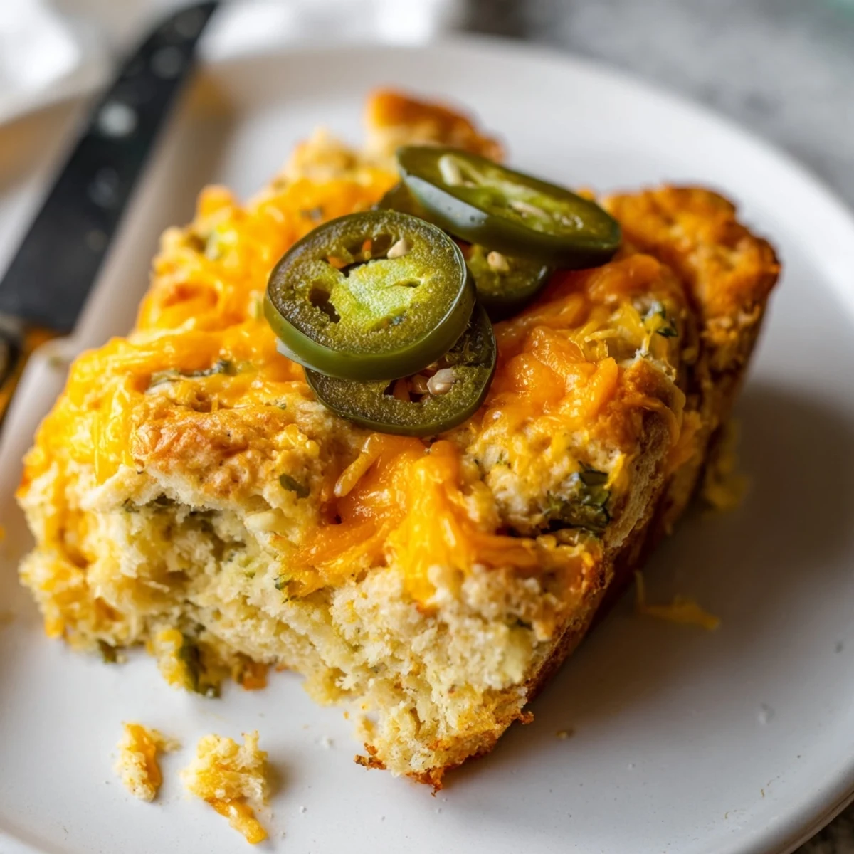 Deliciously moist Maple Ginger Cheesy Jalapeño Biscuit Muffin Loaf with a cheesy topping.