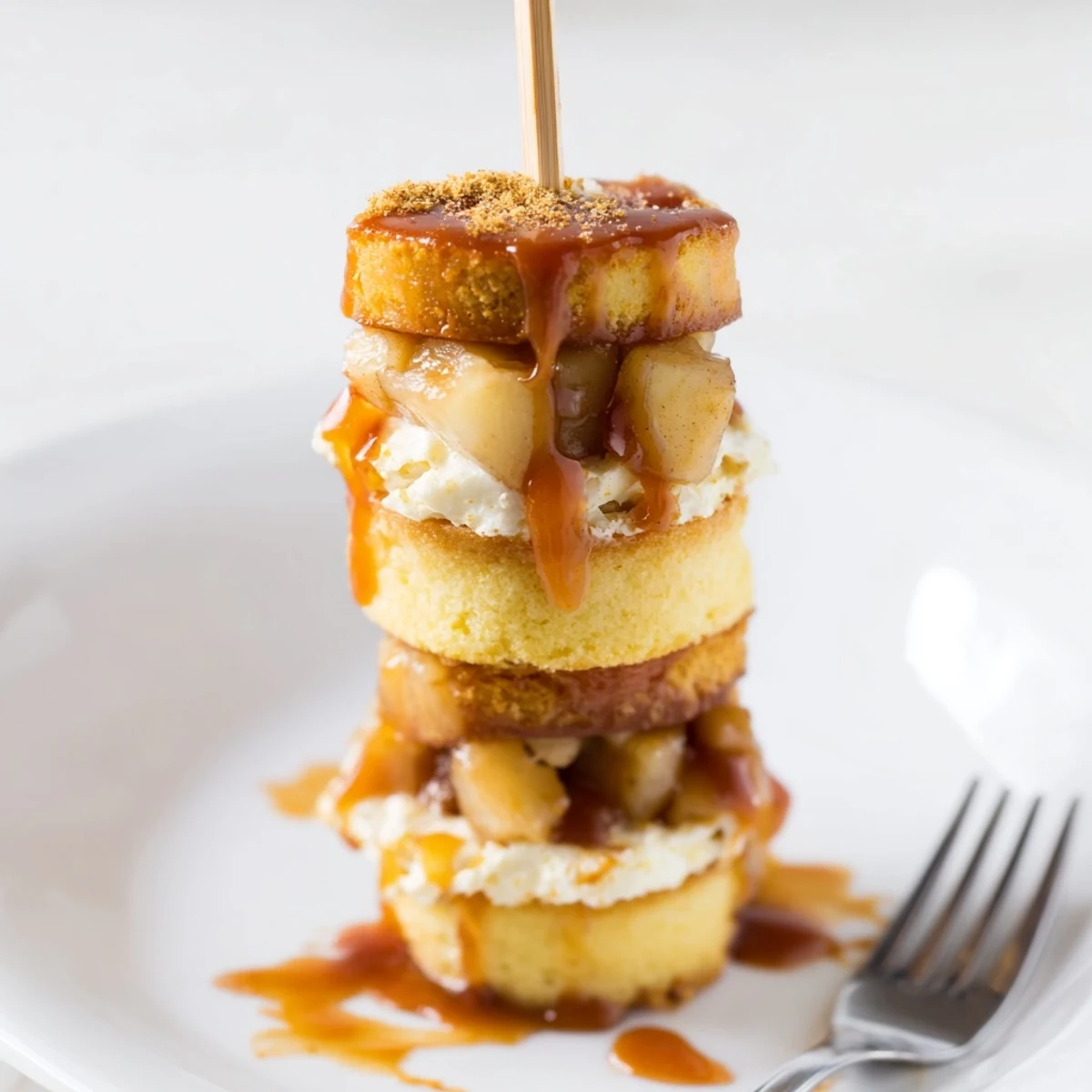 Delightful layers of chai-spiced cake and creamy cheesecake on festive muffin skewers.  