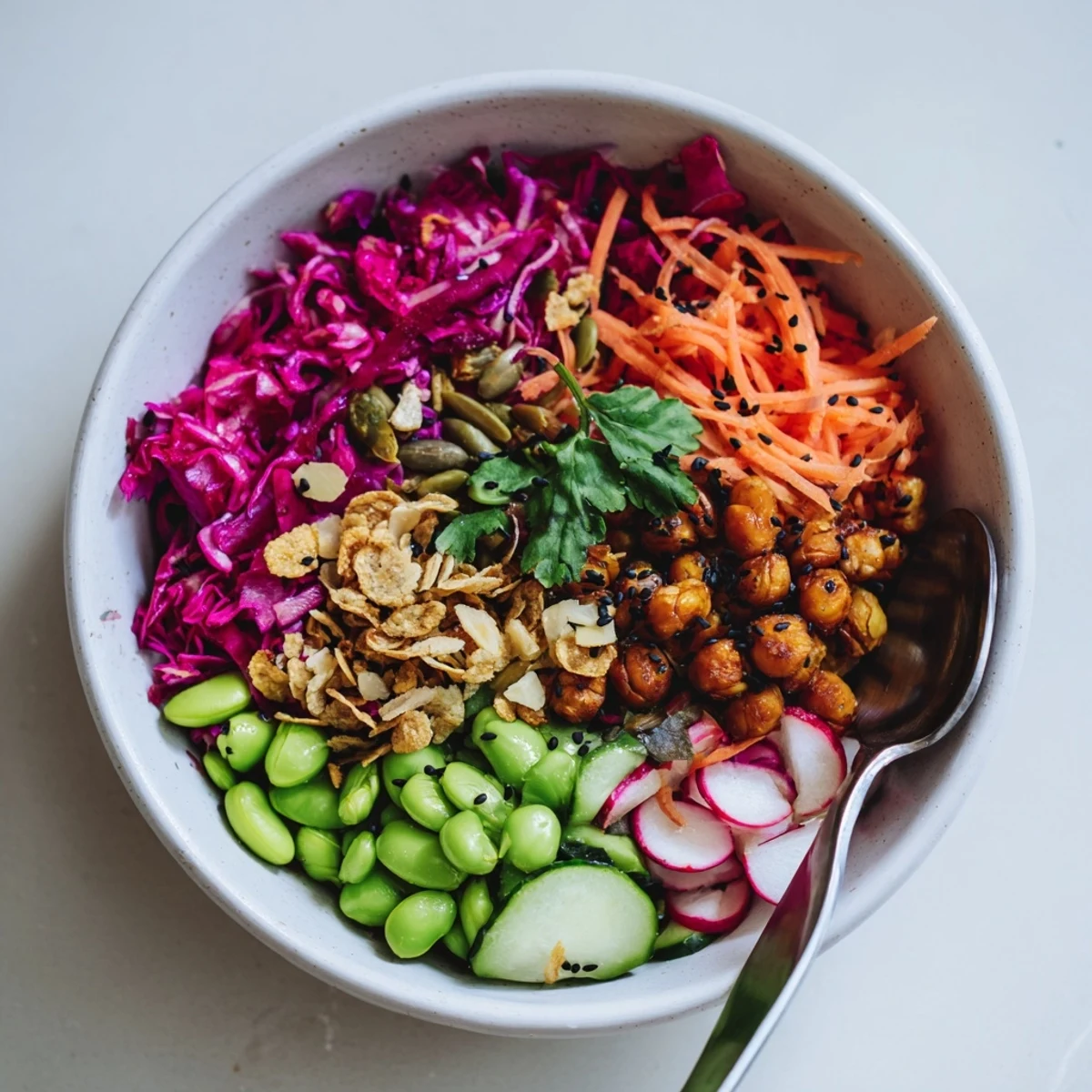 Vibrant ASMR Crunch Snack Bowls filled with colorful veggies and crispy toppings.