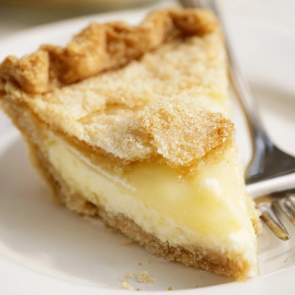 Creamy water pie fresh from the oven, topped with a golden crust and vanilla scent.  