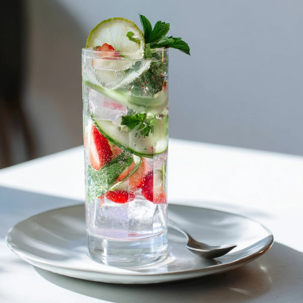 Refreshing water-based mocktails with vibrant fruit and mint sprigs for summer hydration.  