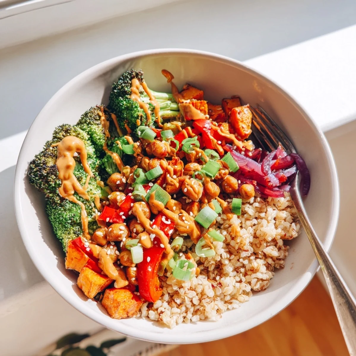 Satisfying Bold Sauce Drizzle Bowls drizzled with miso-butter and gochujang-maple sauces.  