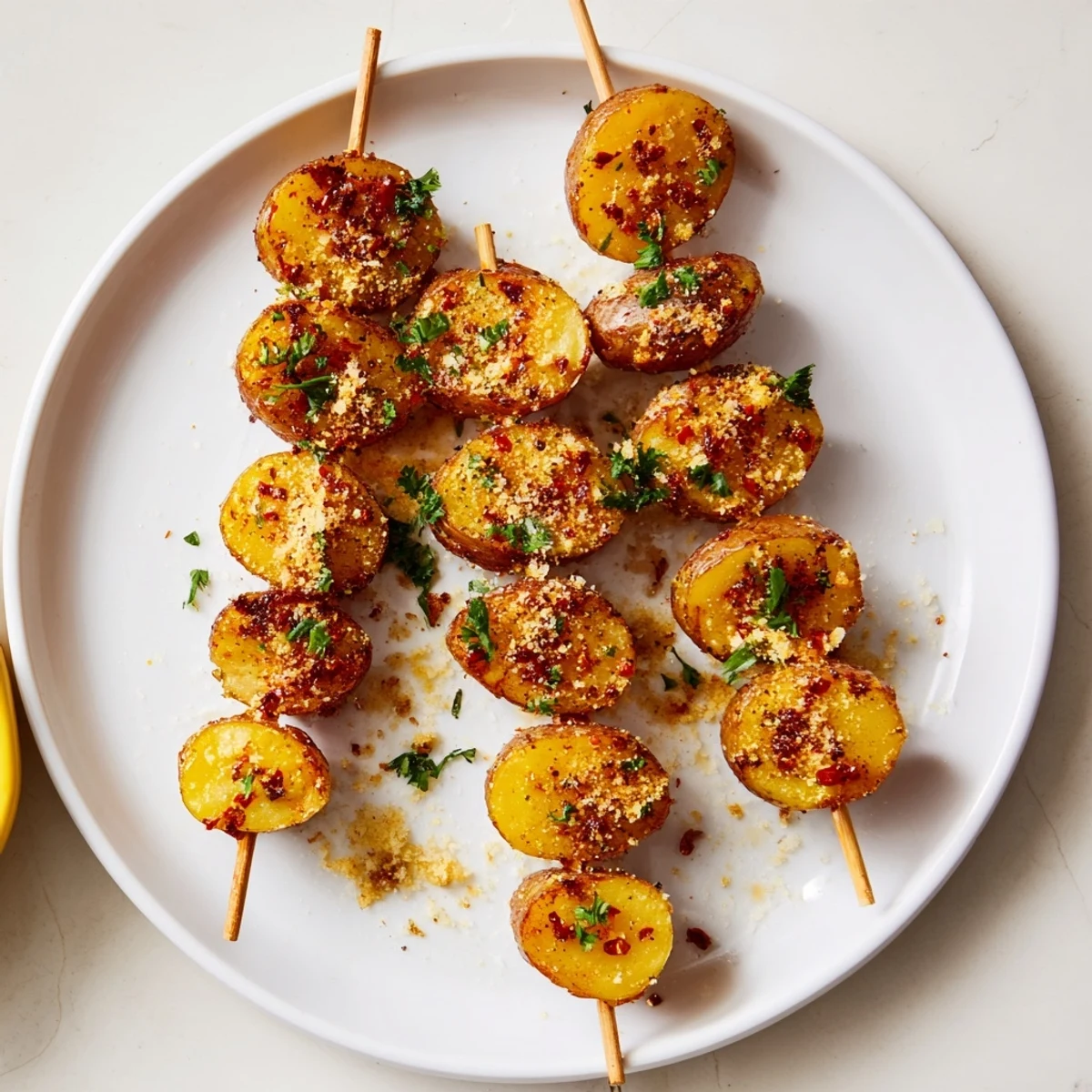 Crispy air-fryer tornado potatoes skewered and seasoned for a delicious snack.  