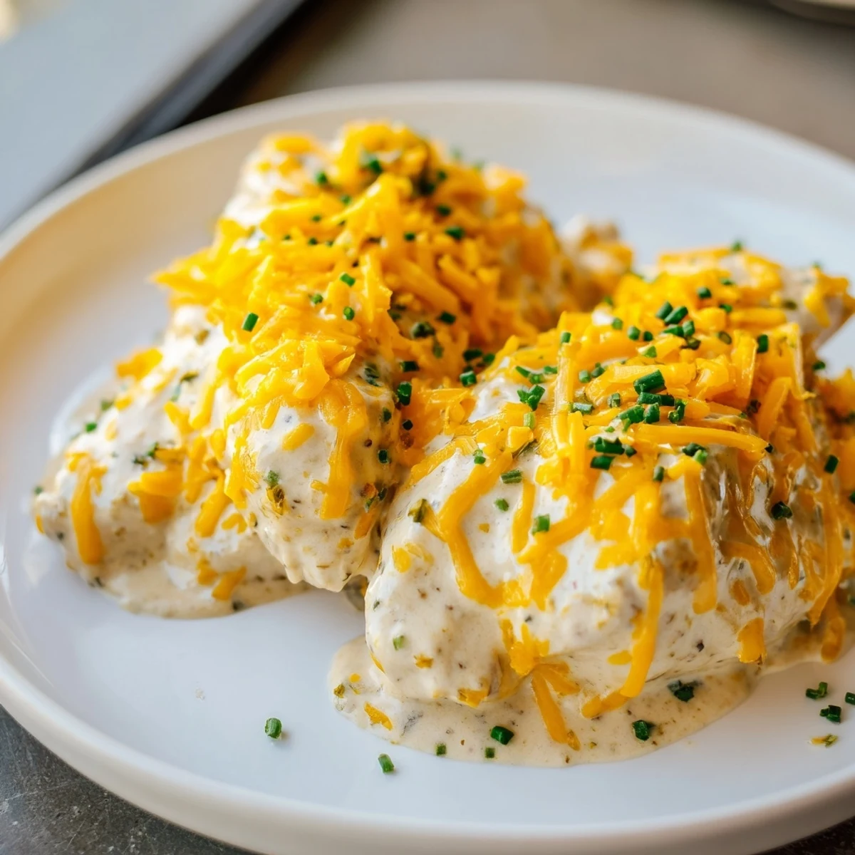 Serving suggestion: Slice into tender Cheddar Ranch Chicken Bake for a flavorful, comforting family meal.