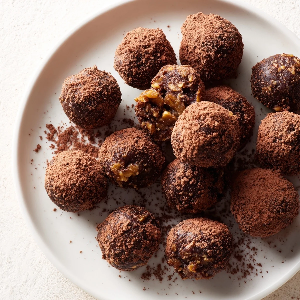 Rich, chocolate-dusted Date & Walnut Truffles, a delicious vegan treat perfect to make this weekend.