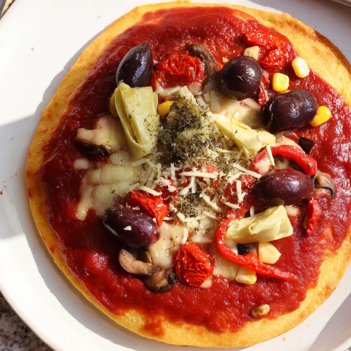 Crispy tortilla pizza, topped with melted cheese and olives, ready to enjoy for a quick dinner.