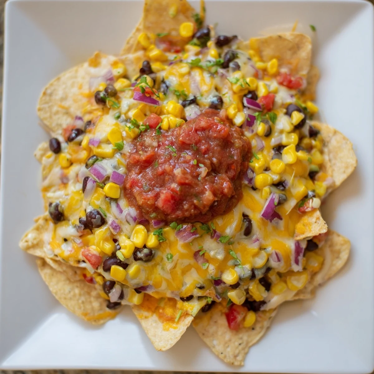 Cheesy, delicious Quick Black Bean and Corn Tortilla Casserole, a perfect vegetarian weeknight meal.