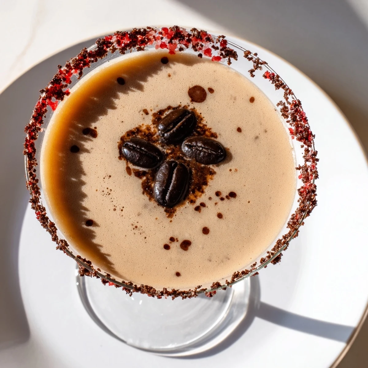 Creamy, chilled Peppermint Espresso Martinis served in sugared glass, a delicious cocktail for parties.
