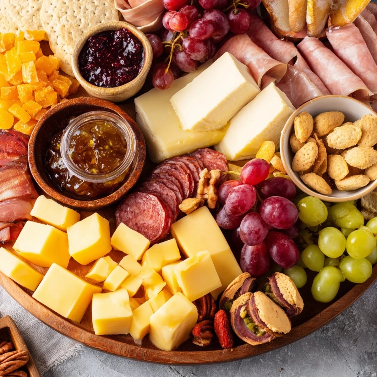 Holiday-ready Christmas 2025 Board, showcasing delicious cheeses, charcuterie, and sweet treats in a colorful display.