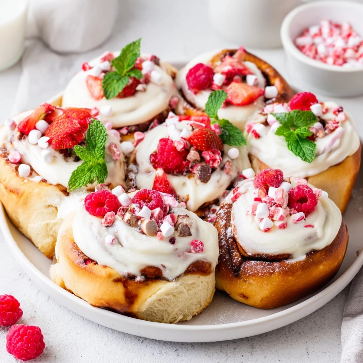 Perfect for brunch, this photo shows the delicious North Pole Cinnamon Roll Board, showcasing a delightful breakfast spread.
