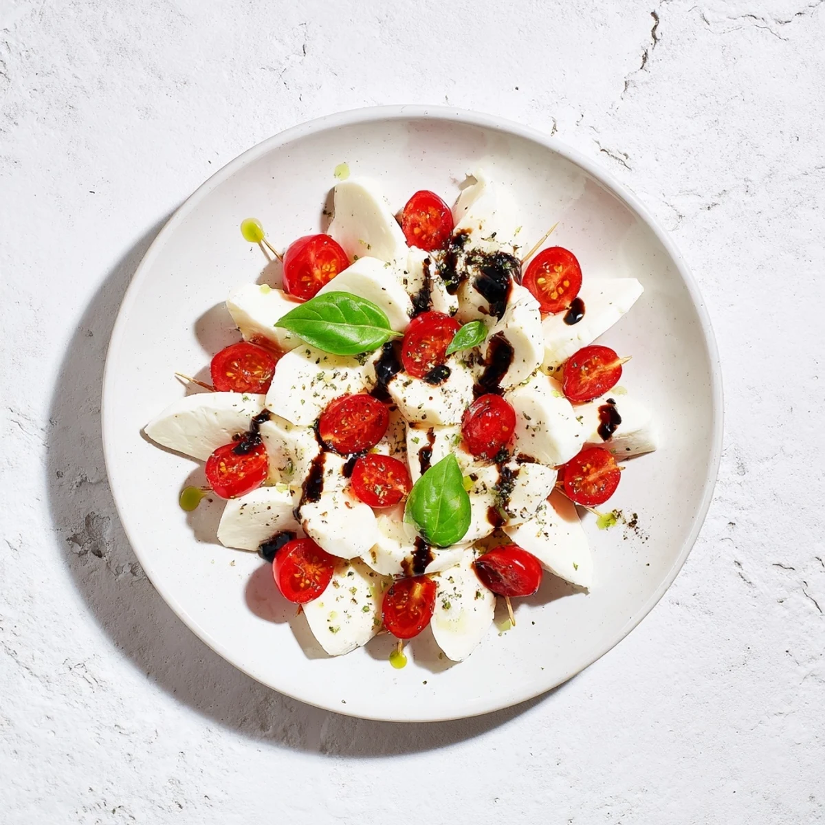 These visually stunning Caprese skewers feature juicy tomatoes and star-shaped mozzarella, perfect for summer gatherings.