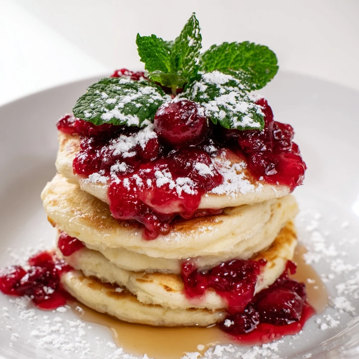Fluffy Brunch Board: Pancake Stack, with a vibrant berry holly topping, ready to serve, and enjoy!