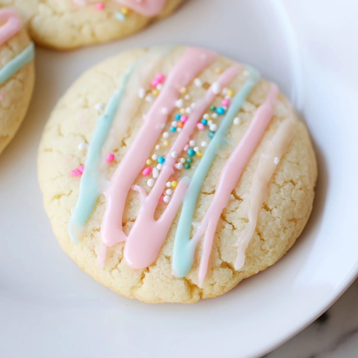 Sweet and buttery homemade sugar cookie treats topped with a beautiful, colorful icing drizzle.