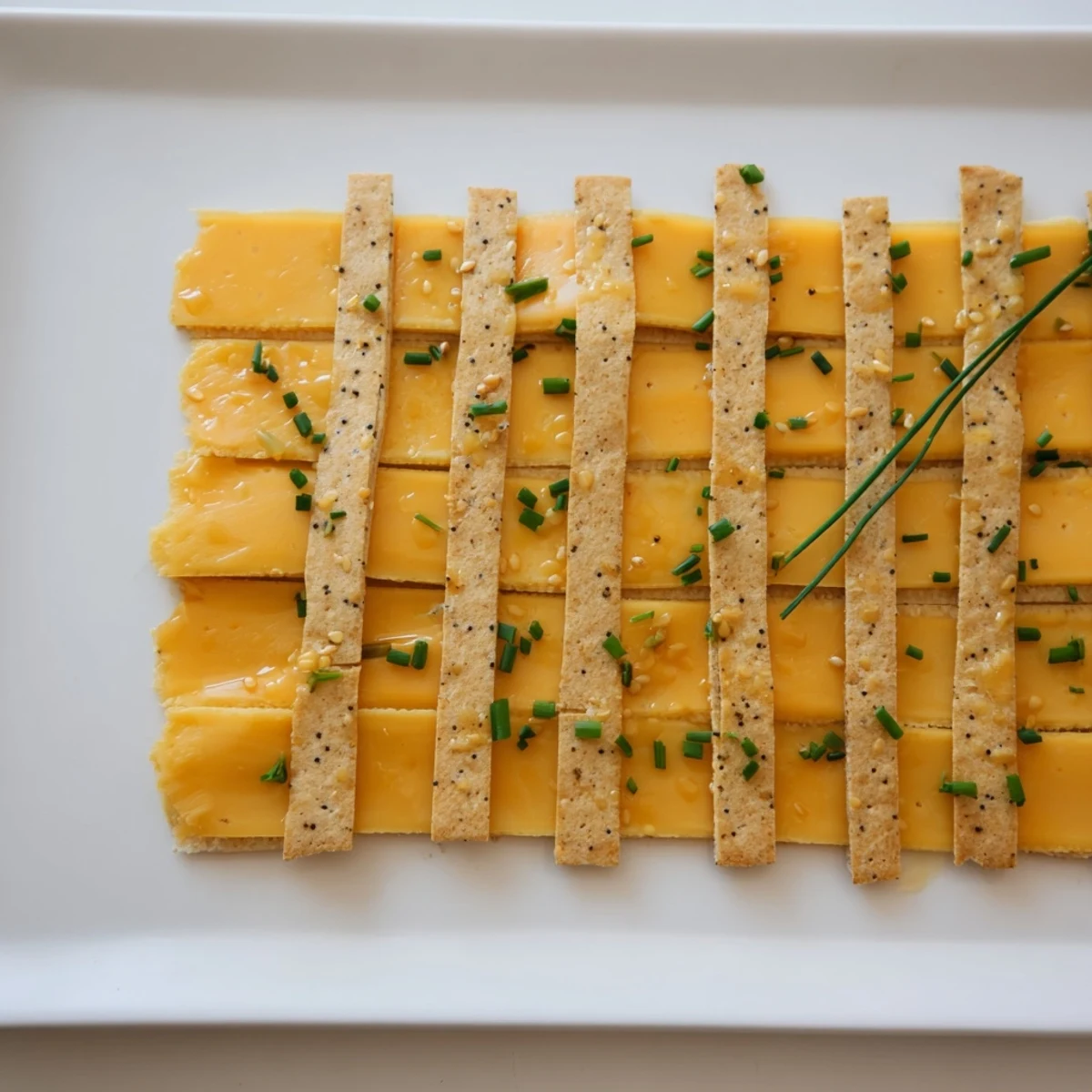 Elegant Garden Gate Lattice appetizer: a beautiful cheese and cracker lattice ready to eat.