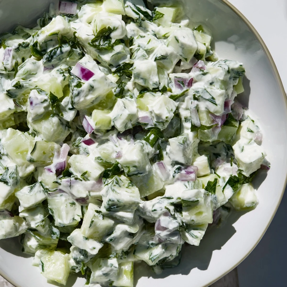 Vibrant Cucumber and Greek Yogurt Tzatziki Salad, with cool cucumbers and creamy yogurt, ready to enjoy.