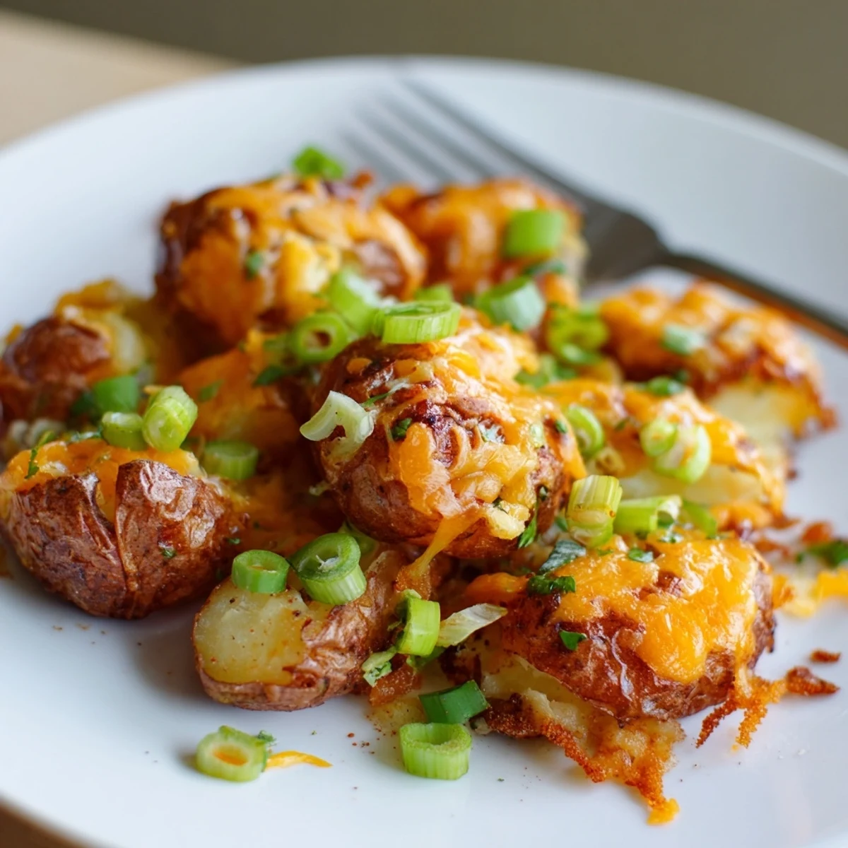 Savory smashed green onion potato bombs overflowing with cheese, ideal as an appetizer.