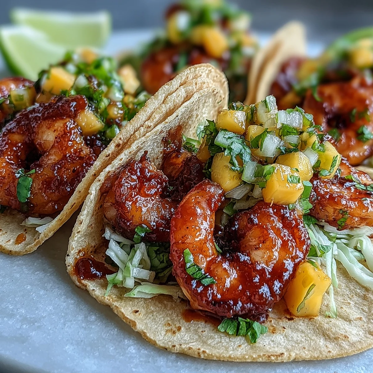 Tender, sautéed shrimp glazed with homemade sriracha sauce and topped with fresh mango salsa make these tacos a perfect summer main dish.