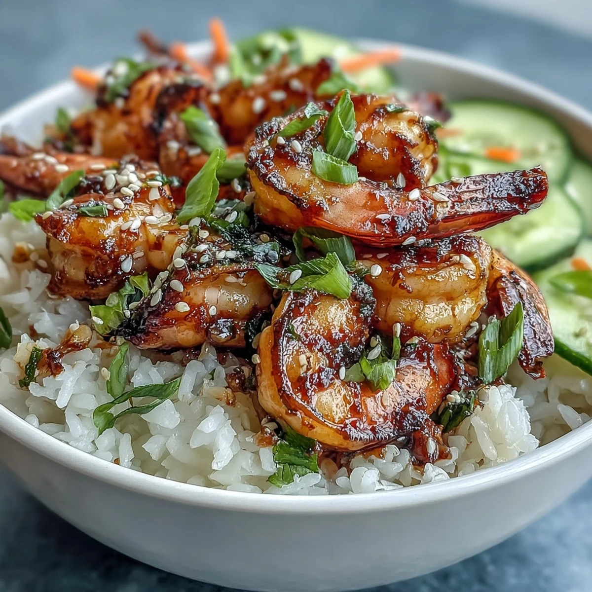 Healthy Asian Shrimp Bowl served warm with edamame, tender shrimp, and tangy ginger-sesame drizzle, ready to enjoy.