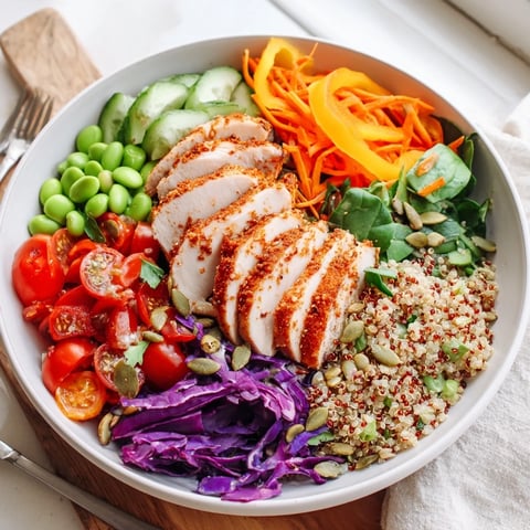 Vibrant Healthy Meal-Prep Bowls filled with colorful veggies and lean chicken slices.  