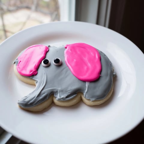 Giant, frosted Biscuits Amical Éléphant Géant, inviting you to enjoy the whimsical sugar cookie treat.