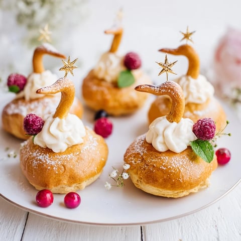 A beautiful photograph of Plateau Cygne Pâtisseries Aériennes, delicate French pastries ready to serve.