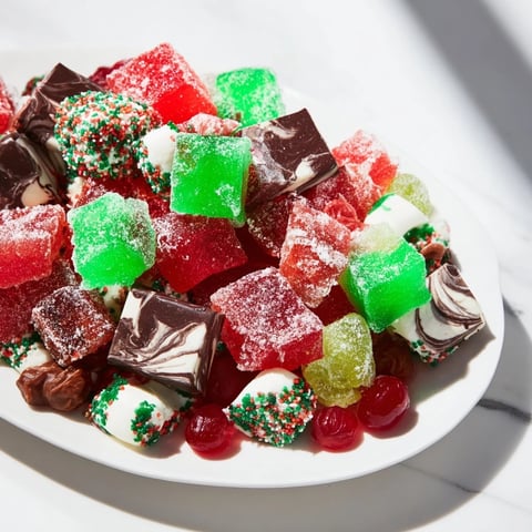 Vibrant Jingle Bell Rock Candy Display arrangement featuring shimmering candies, chocolates, and treats.