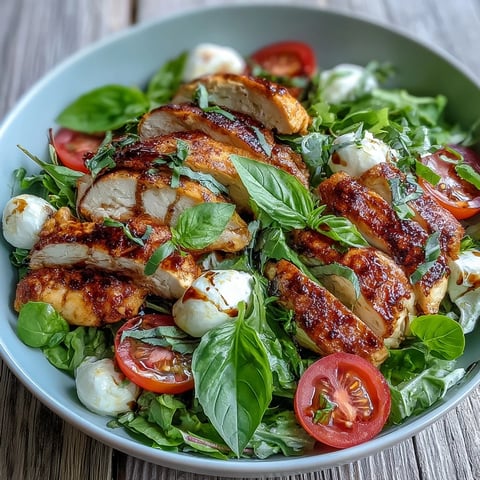 Grilled chicken slices, fresh mozzarella, and ripe tomatoes for a Caprese Chicken Bowl.