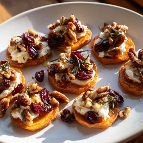 A close-up of delicious Express Holiday Sweet Potato Rounds drizzled with honey, ready to eat.