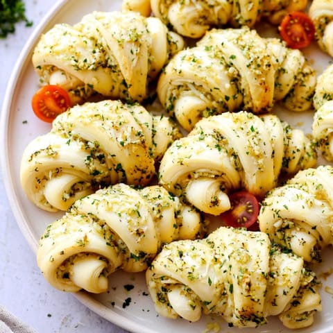 Warm, cheesy Budget Christmas Crescent Roll Trees, garnished with red tomatoes, ready for a festive gathering.