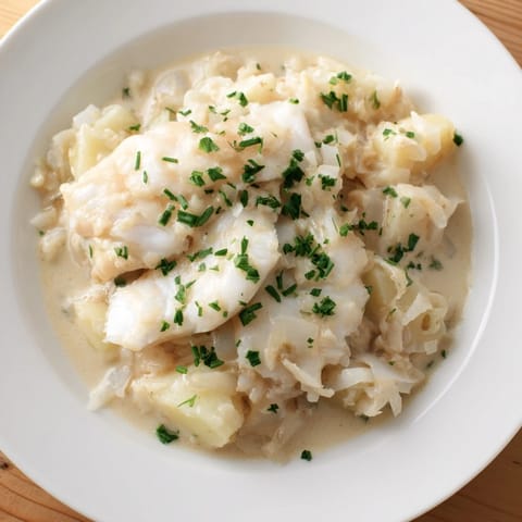 Creamy, flavorful Icelandic Fish Stew, garnished with fresh chives, ready to be enjoyed.