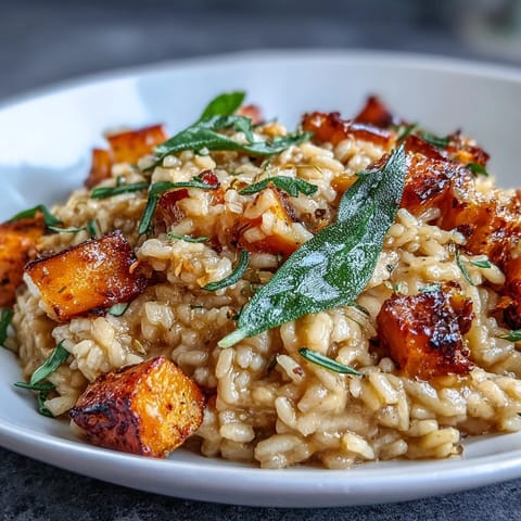 A serving of Vegan Pumpkin Risotto in a rustic bowl, garnished with a lemon zest sprinkle and fresh sage, paired with a glass of white wine for a cozy dinner.  