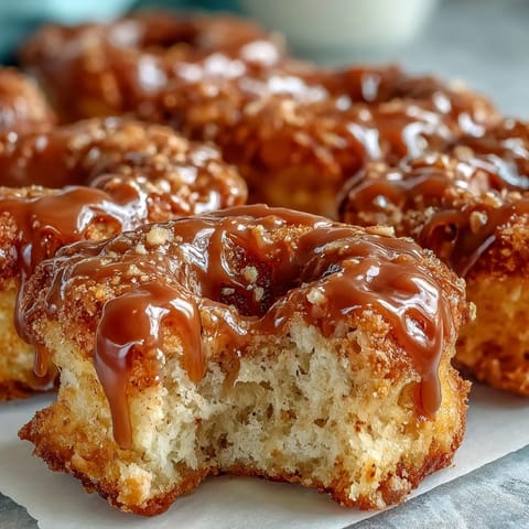A stack of fluffy Maple Donut Bars is drizzled with extra maple syrup, ready to be served for breakfast.