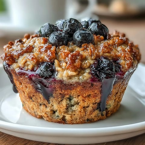 Golden baked oatmeal cups with juicy blueberries and lemon zest, perfect for a portable morning meal.