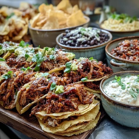 Cinco de Mayo Taco Bar Spread with colorful toppings and fresh tortillas ready for guests.  