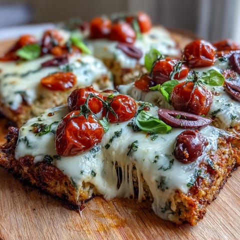 Golden cottage cheese flatbread pizza with melted mozzarella, fresh tomatoes, and spinach on a protein-rich cottage cheese base.