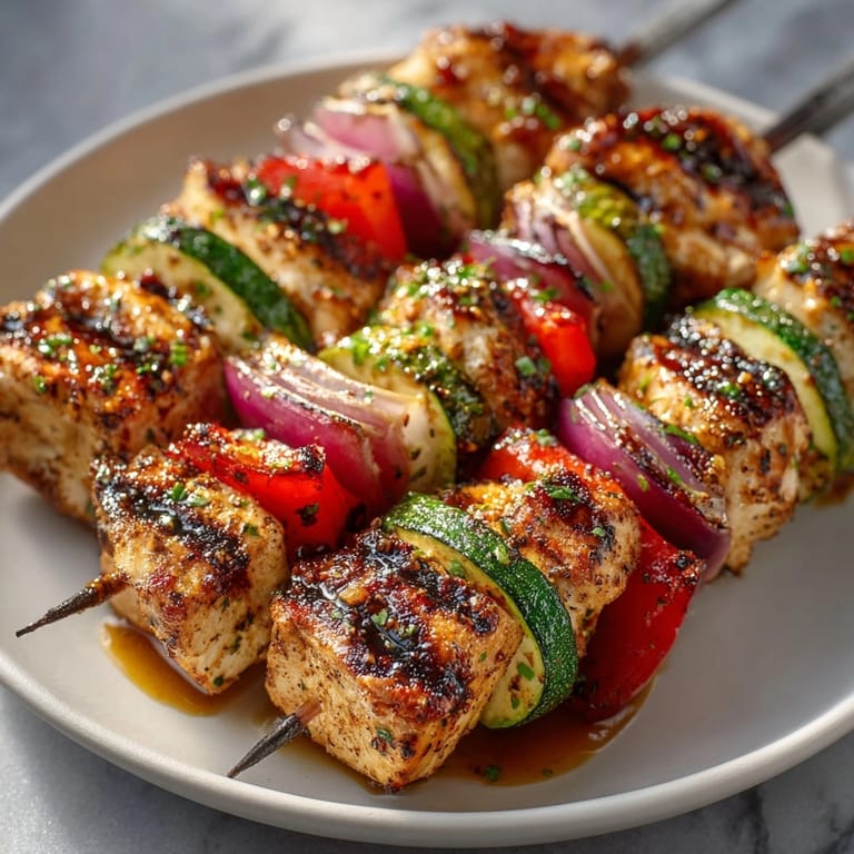 Savory chipotle lime grilled chicken skewers plated, offering a taste of summer BBQ.