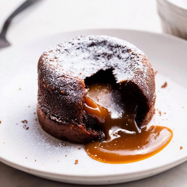 Perfectly baked Molten Caramel Cakes in ramekins, ready to be served.