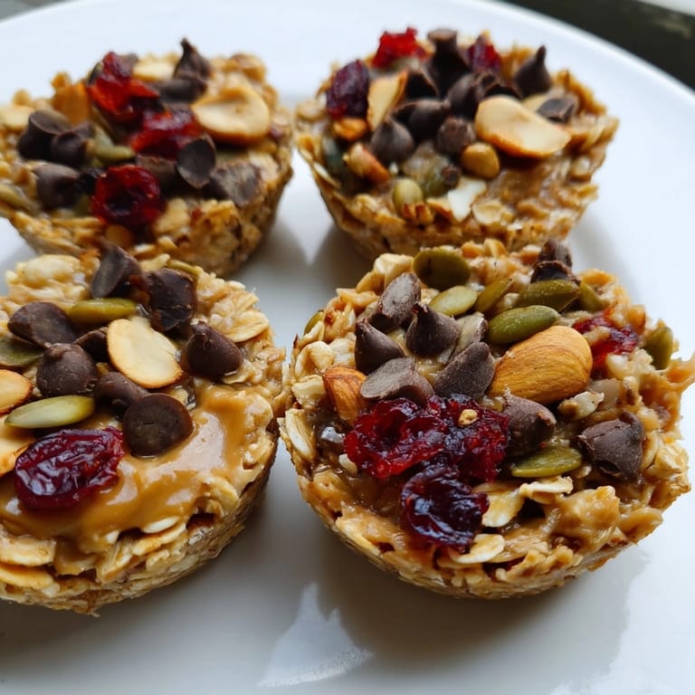 Warm, homemade Peanut Butter Trail Mix Breakfast Cups with crunchy nuts and melt-y chocolate.