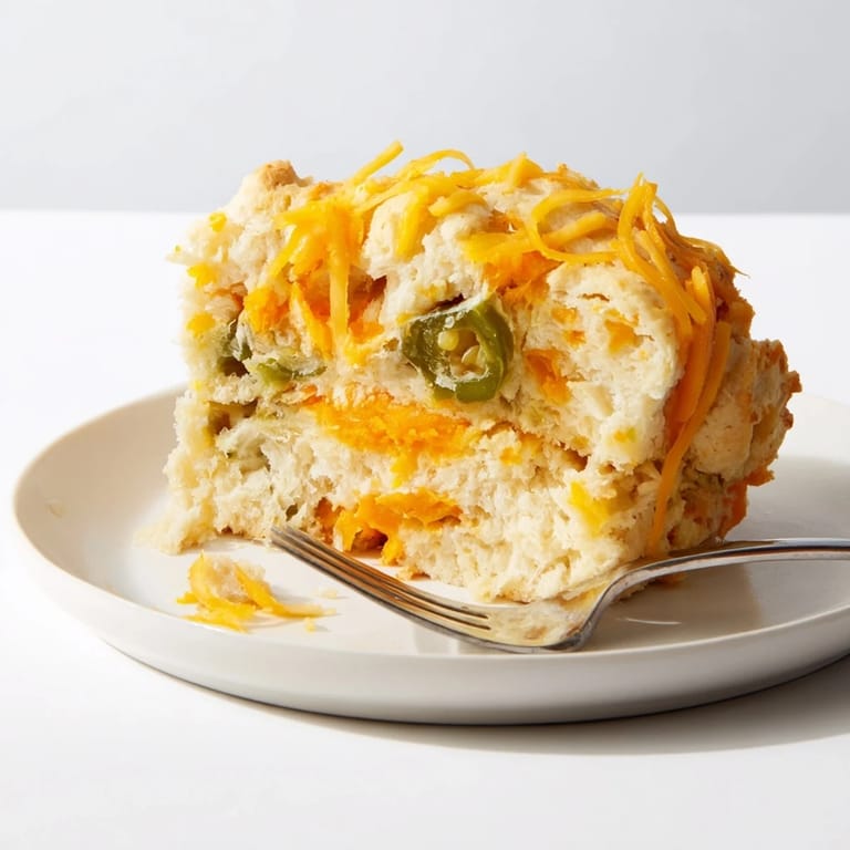Freshly baked Sweet Potato Cheesy Jalapeño Biscuit Muffin Loaf, showcasing savory spices and cheese.  