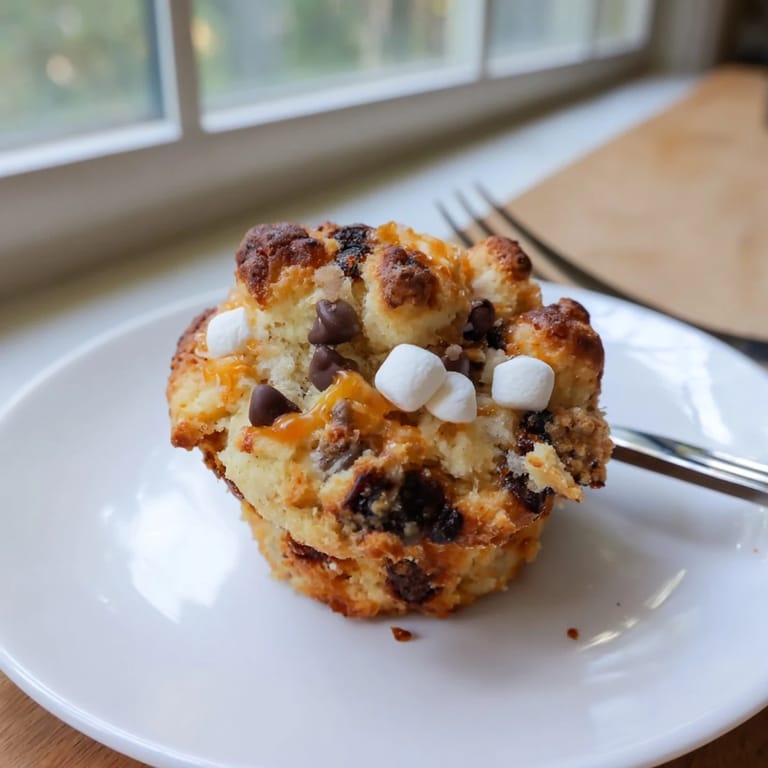 Whimsical Smores Cheesy Jalapeño Biscuit Muffins with melted cheese and spicy jalapeño bites.