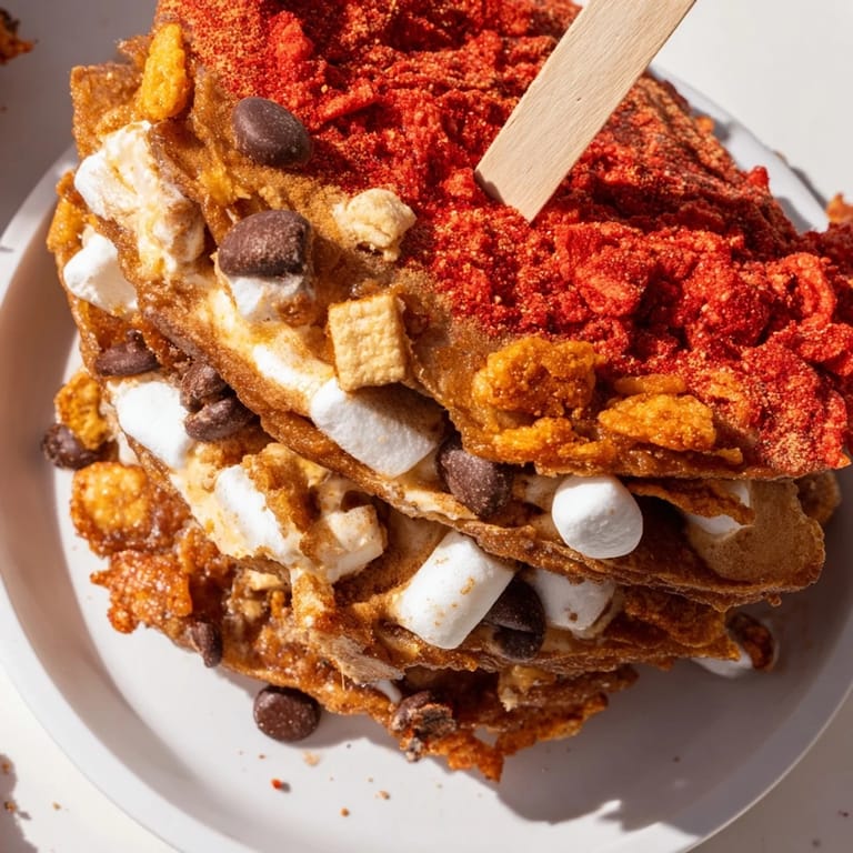 Colorful dessert on a stick featuring layers of gooey marshmallow and rich chocolate.  