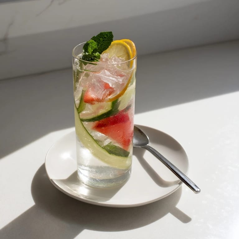 Bright flavored water-inspired mocktails, garnished with lemon wheels and mint for a refreshing sip.
