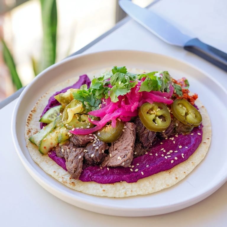 Flavorful Global Street-Food Fusion Bowls bursting with beef, fresh veggies, and tangy sauce.  